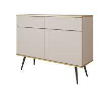 Commode sobre avec deux tiroirs Horsham 63, Couleur : Beige, deux portes, Fonction push-to-open, quatre compartiments, protection des bords ABS, design moderne