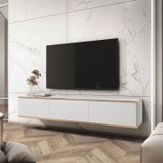 Meuble TV élégant avec trois compartiments à clapet Horsham 16, Couleur : Blanc - Dimensions : 30 x 175 x 32 cm (H x L x P)