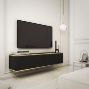 Meuble TV moderne au look élégant Horsham 01, Couleur : Noir - dimensions : 30 x 135 x 32 cm (h x l x p), avec Fonction push-to-open