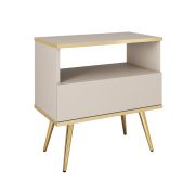 Table de chevet Horsham 76 beige | 1 tiroir push-to-open | ABS Kantenschutz | 59 x 54 x 39 cm | chambre moderne