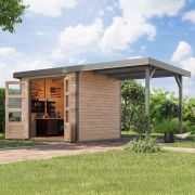 Abri de jardin en bois toit rapporté 2,35 m, épicéa nordique naturel/gris aluminium, toit en tôle trapézoïdale 2,38 × 2,13 m, serrure à cylindre avec porte à double battant