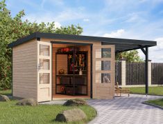 Abri de jardin nature/anthracite, 2,38×2,42 m, épicéa, toit rapporté 2,35 m, tôle trapézoïdale résistante aux intempéries, coins robustes renforcés de métal, serrure à cylindre