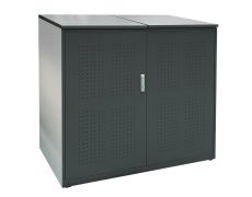 Abri pour poubelles 2-volets, design en tôle perforée - Couleur: anthracite, Largeur: 134 cm, Hauteur: 122,5 cm, Profondeur: 80 cm