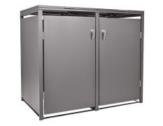 Abri pour poubelles 2-volets - Couleur: gris aluminium, Largeur: 132 cm, Hauteur: 116 cm, Profondeur: 80 cm