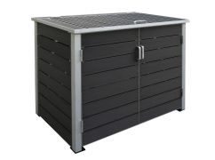 Abri pour poubelles 2-volets Alu / WPC - Couleur: anthracite, Largeur: 151 cm, Hauteur: 118 cm, Profondeur: 95 cm