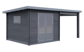Abri de jardin en WPC Alpenblick avec terrasse couverte - Longueur: 560 cm, Largeur: 300 cm, Hauteur: 239 cm, couleur: gris foncé