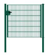Portail en treillis métallique à 1 battant, largeur de passage : 134 cm, largeur totale avec poteaux : 146 cm, Finition: Revêtement vert, Hauteur: 123 cm