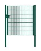 Portail en treillis métallique à 1 battant, largeur de passage : 134 cm, largeur totale avec poteaux : 146 cm, Finition: Revêtement vert, Hauteur: 143 cm