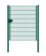 Portail en treillis métallique à 1 battant, largeur de passage : 134 cm, largeur totale avec poteaux : 146 cm, Finition: Revêtement vert, Hauteur: 163 cm