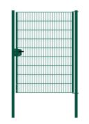 Portail en treillis métallique à 1 battant, largeur de passage : 134 cm, largeur totale avec poteaux : 146 cm, Finition: Revêtement vert, Hauteur: 183 cm