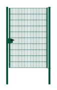 Portail en treillis métallique à 1 battant, largeur de passage : 134 cm, largeur totale avec poteaux : 146 cm, Finition:   Revêtement vert, Hauteur: 203 cm