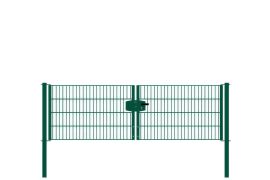 Portail à double battant en treillis métallique, largeur de passage: 264 cm, largeur totale avec poteaux: 276 cm, Finition: revêtement vert, Hauteur: 83 cm, Poids: 33,86 kg