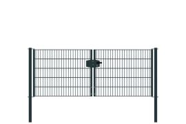 Portail à double battant en treillis métallique, largeur de passage: 264 cm, largeur totale avec poteaux: 276 cm, Finition: revêtement anthracite, Hauteur: 103 cm, Poids: 40,93 kg