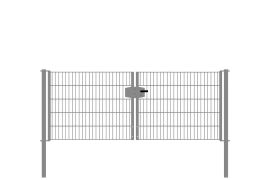Portail à double battant en treillis métallique, largeur de passage: 264 cm, largeur totale avec poteaux: 276 cm, Finition: galvanisé, Hauteur: 103 cm, Poids: 40,93 kg