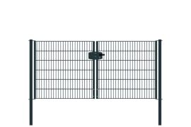 Portail à double battant en treillis métallique, largeur de passage: 264 cm, largeur totale avec poteaux: 276 cm, Finition: revêtement anthracite, Hauteur: 123 cm, Poids: 47,35 kg