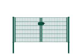 Portail à double battant en treillis métallique, largeur de passage: 264 cm, largeur totale avec poteaux: 276 cm, Finition: revêtement vert, Hauteur: 123 cm, Poids: 47,35 kg