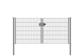 Portail à double battant en treillis métallique, largeur de passage: 264 cm, largeur totale avec poteaux: 276 cm, Finition: galvanisé, Hauteur: 123 cm, Poids: 47,35 kg