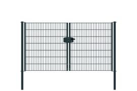 Portail à double battant en treillis métallique, largeur de passage: 264 cm, largeur totale avec poteaux: 276 cm, Finition: revêtement anthracite, Hauteur: 143 cm, Poids: 53,77 kg