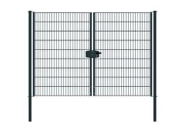 Portail à double battant en treillis métallique, largeur de passage: 264 cm, largeur totale avec poteaux: 276 cm, Finition: revêtement anthracite, Hauteur: 183 cm, Poids: 66,6 kg