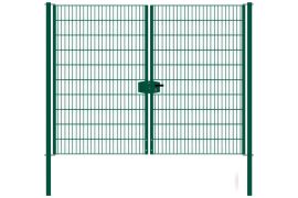 Portail à double battant en treillis métallique, largeur de passage: 264 cm, largeur totale avec poteaux: 276 cm, Finition: revêtement vert, Hauteur: 203 cm, Poids: 72,82 kg