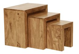 Set de 3 tables gigognes en bois massif d’acacia | Finition naturelle | 50 x 30 x 45 cm | Artisanat unique