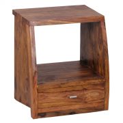 Table de chevet en bois massif Sheesham | 53 x 45 x 40 cm | Finition artisanale unique