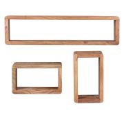 Étagère murale 3 pièces en bois massif d'acacia | Finition naturelle | 20 x 80 x 15 cm