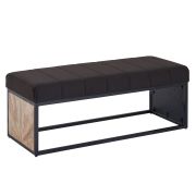 Banc avec coussin d’assise | Noir et bois de manguier | 105 x 40 x 40 cm | Design vintage