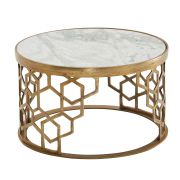 Table basse ronde en marbre blanc | Design moderne | 60 x 60 x 36 cm | Plateau marbre, piètement doré