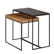 Set de tables basses salon en bois massif de manguier | 2 pièces | Finition Mango & Anthracite | 60 x 30 x 50 cm et 50 x 30 x 44 cm