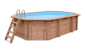 Piscine en bois Verano 04 - Ensemble en pin KDI - Dimensions (cm) : 352 x 563 x 124 (lo x la x h), pompe et filtre à sable inclus