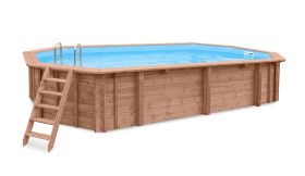 Piscine en bois Verano 05 - Ensemble en pin KDI - Dimensions (cm) : 396 x 727 x 138 (lo x la x h), pompe et filtre à sable inclus
