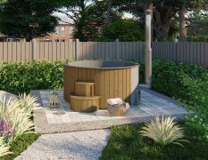 Hot Tub deluxe XL Banera avec poêle à bois intégré - diamètre : 226 cm, thermomètre digital, éclairage LED & système de bulles inclus