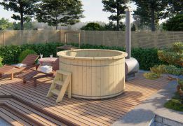 Hot Tub Banera en bois d'épicéa avec four à bois externe - diamètre : 200 cm