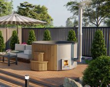 Hot Tub deluxe Banera avec poêle à bois intégré - diamètre : 200 cm, éclairage LED & système de bulles inclus