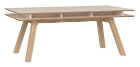 Table de salle à manger / Couleur : Beige / Chêne / Dimensions : 200 x 100 cm / Niche pour fleurs ou herbes fraîches / Pieds : Pin teinté et verni / Design moderne