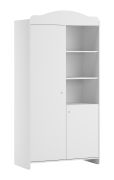 Chambre de bébé Armoire / Couleur : blanc / 2 portes / Chambre d'enfant / Fonction Soft-Close / Poignées rondes / 2 tringles à vêtements / 6 compartiments / Protection des bords ABS