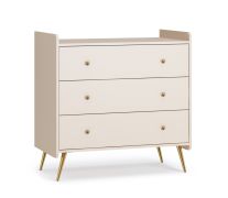 Commode de chambre de bébé / 3 tiroirs / Couleur : Beige / Chambre d'enfant / Poignées & Pieds : Or / Soft-close / Dimensions : 90 x 50 x 90 cm / Poignées rondes