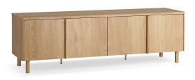 Commode / Couleur : Chêne / 2 portes pliantes / 2 tiroirs / 4 compartiments / Éclairage LED intégré / Bords arrondis / 183 x 45 x 56 cm / Fonction Soft-Close