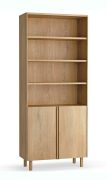 Bibliothèque / 2 portes / Étagères réglables / 6 compartiments / Fonction soft-close / 83 x 35 x 198 cm / Pour le salon / Caractère naturel & intemporel