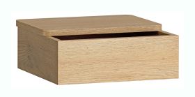 Table de chevet / Suspendue / Chêne massif / Plateau coulissant / Organiseur intégré / 35 x 32 x 13 cm / Fente pour câble / Bords arrondis