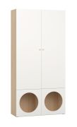 Bibliothèque Aenna 40 avec 4 portes | Blanc & Chêne | 202,5 x 100,5 x 35 cm | 8 compartiments | Pieds réglables