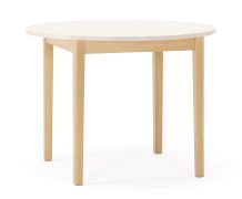 Table de salle à manger / Ronde / Extensible / Couleur : Blanc albâtre / Hêtre / Cadre en bois / Extensible jusqu'à 140 cm / Diamètre : 100 cm / Convient aux petites cuisines