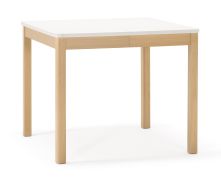 Table de salle à manger à ralonge / Couleur : Blanc albâtre / Chêne clair / Aspect naturel / Cadre en bois / Carré / Extensible jusqu'à 130 cm / Dimensions : 90 x 90 cm
