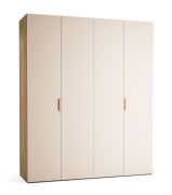 Porte pliante / Armoire / Couleur : Beige / Chêne / 3 tiroirs / 3 tringles à vêtements / 200 x 60 x 240 cm / Eclairage LED inclus / Fonction Soft-Close