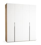 Porte pliante / Armoire / Couleur : Blanc / Chêne / 2 portes / Fonction Soft-Close / 200 x 60 x 240 cm / Poignées : métal / Éclairage LED avec détecteur de mouvement incl.