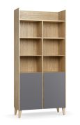 Étagère / Couleur : Chêne / Graphite / 10 compartiments / 2 portes / Pieds : Pin / Dimensions : 94,5 x 38 x 204 cm / Fonction Soft-Close / Protection des bords ABS