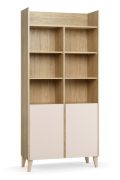Étagère avec deux portes / Couleur : Chêne / Beige / 10 compartiments / Dimensions : 94,5 x 38 x 204 cm / Fonction Soft-Close / Protection des bords ABS / Pieds : Pin