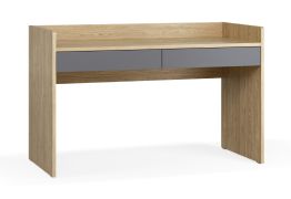 Bureau / 2 tiroirs spacieux / Design sobre / Couleur : Chêne / Graphite / Fonction soft-close / Dimensions : 137 x 60 x 86,5 cm / Plateau spacieux