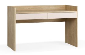 Bureau / 2 tiroirs spacieux / Couleur : Chêne / Beige / Design sobre / Fonction soft-close / Dimensions : 137 x 60 x 86,5 cm / Protection des chants ABS
